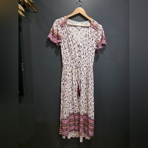 Knox Rose Women’s Dress XS Ivory Floral High Low Summer Flutter Sleeve Midi